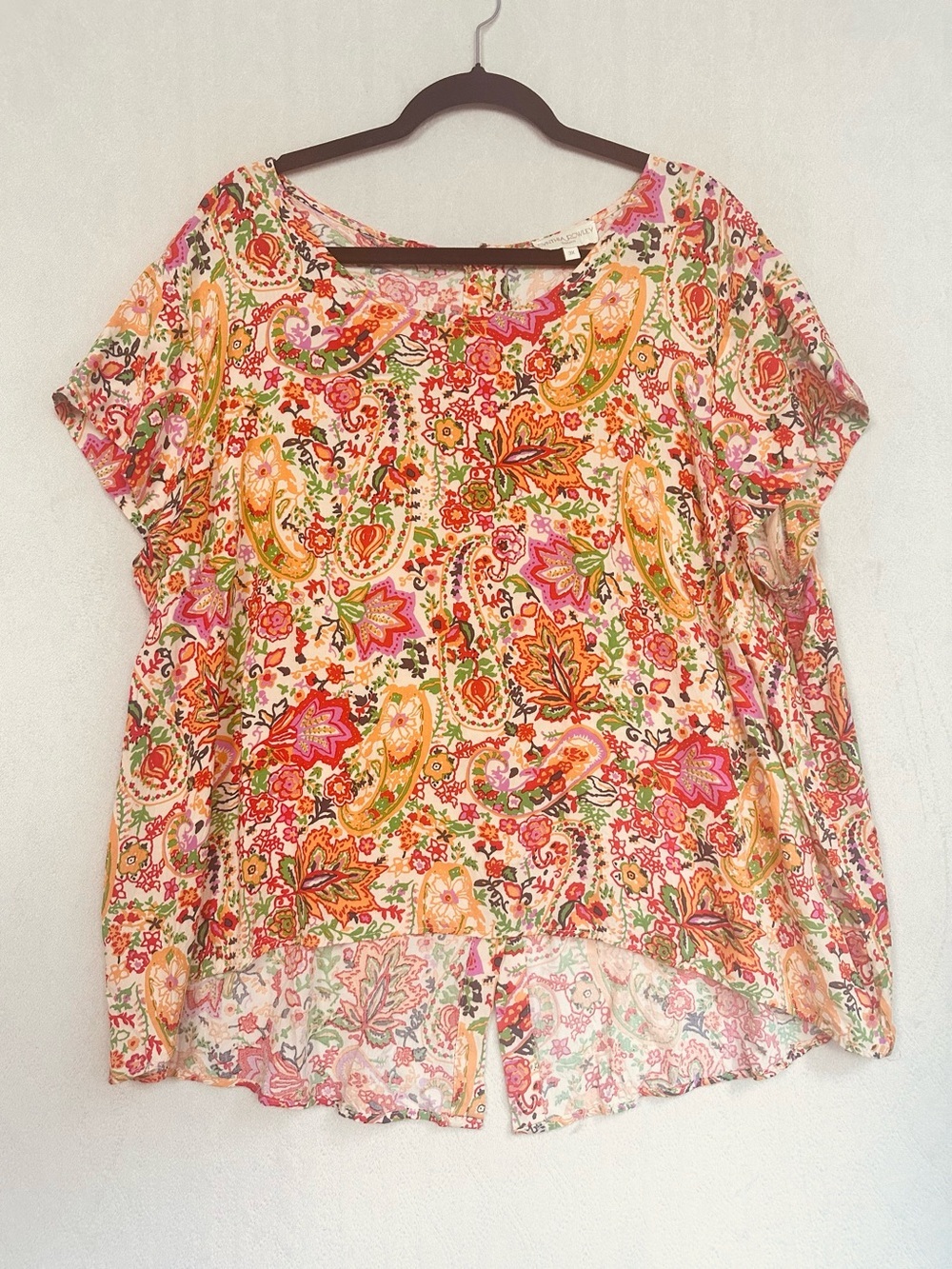 Cynthia Rowley Shirt Women's 3X Pink Multi Floral Paisley Summer Coastal Casual